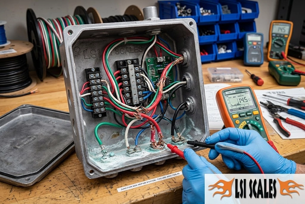Truck Scale Not Weighing Correctly? 7 Common Causes & How to Fix Them 7 Frayed wiring, rodent damage, and loose connections inside a truck scale junction box causing signal interference and erratic weight