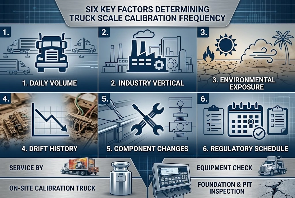 Truck Scale Calibration Frequency: How Often Is Often Enough? 3 Six factors determining truck scale calibration frequency volume, industry, environment, drift history,