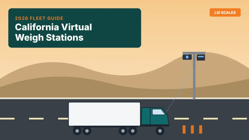 California Virtual Weigh Stations in 2026: What Caltrans' Weigh-in-Motion Pilot Means for Your Fleet 2 Semi-truck crossing weigh-in-motion sensors at a California virtual weigh station on a mountain interstate, with roadside cameras and LiDAR
