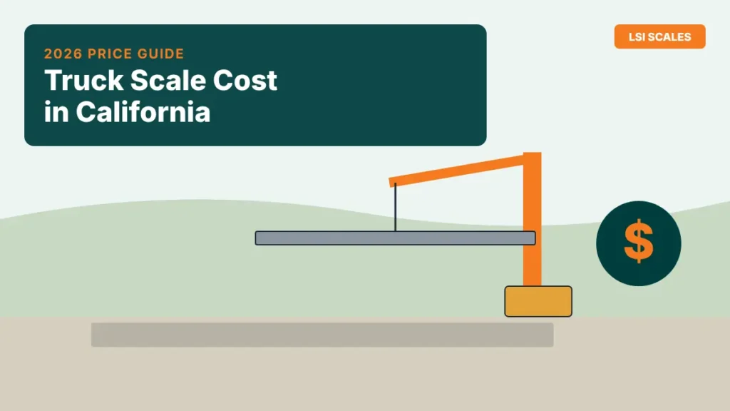 Crane lowering a steel truck scale weighbridge onto a concrete foundation, illustrating truck scale cost in California for 2026