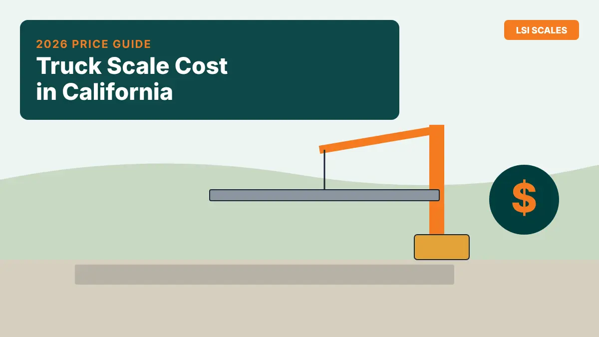Crane lowering a steel truck scale weighbridge onto a concrete foundation, illustrating truck scale cost in California for 2026